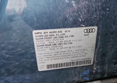 2016 Audi Q3 Premium Plus из США, поврежденный, VIN WA1EFCFS2GR016912